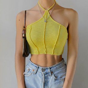 Urban Outfitters - Seamed Knit Halter Crop Top in Yellow